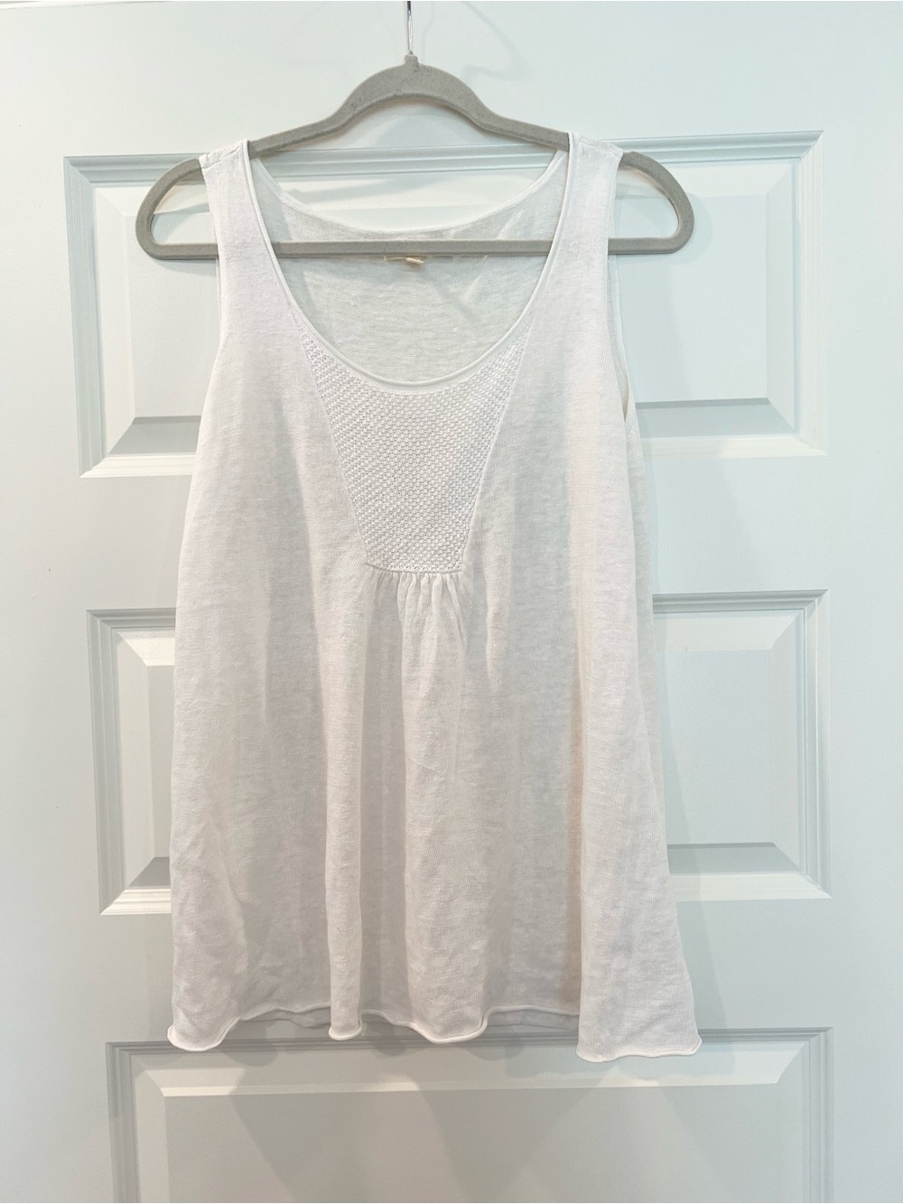Eileen Fisher 100% Linen White Crochet Inset Swing Tank Top Medium - Picture 2 of 9
